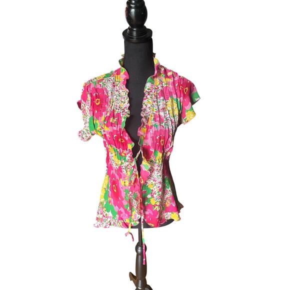 Notations Y2K Sheer Ruffle Blouse | Short Sleeve - Picture 1 of 8